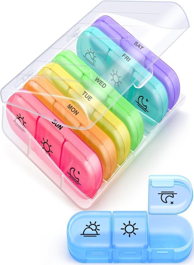 THEODORE weekly pill organizer 3 times a day, portable travel pill box 7 day with large compartments moisture-proof pill case for vitamin, Medicine, pills (Medicine Organizer Box) (Multicolor) - Image 1
